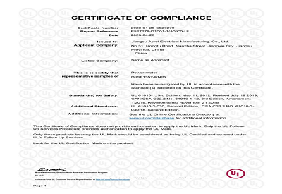 Acrel DJSF1352-RN/D DC Energy Meter Obtain UL Certificate